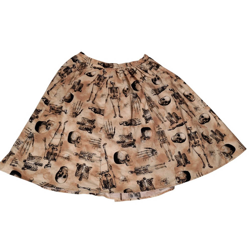 Bea Dot ModCloth Skeleton Skull Anatomy Print A-Line Skirt Beige Womens Large
